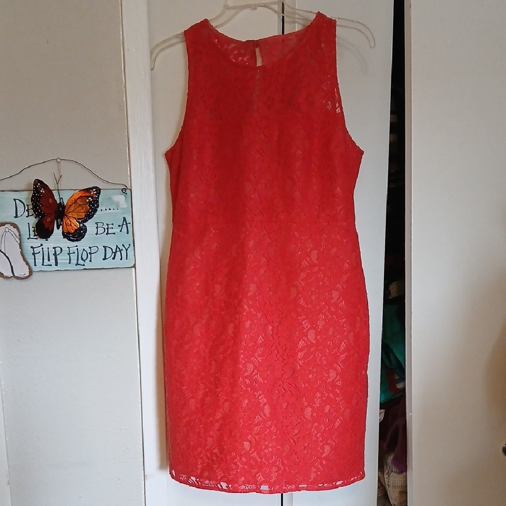 J. Crew Coral Lace Midi Sheath Dress